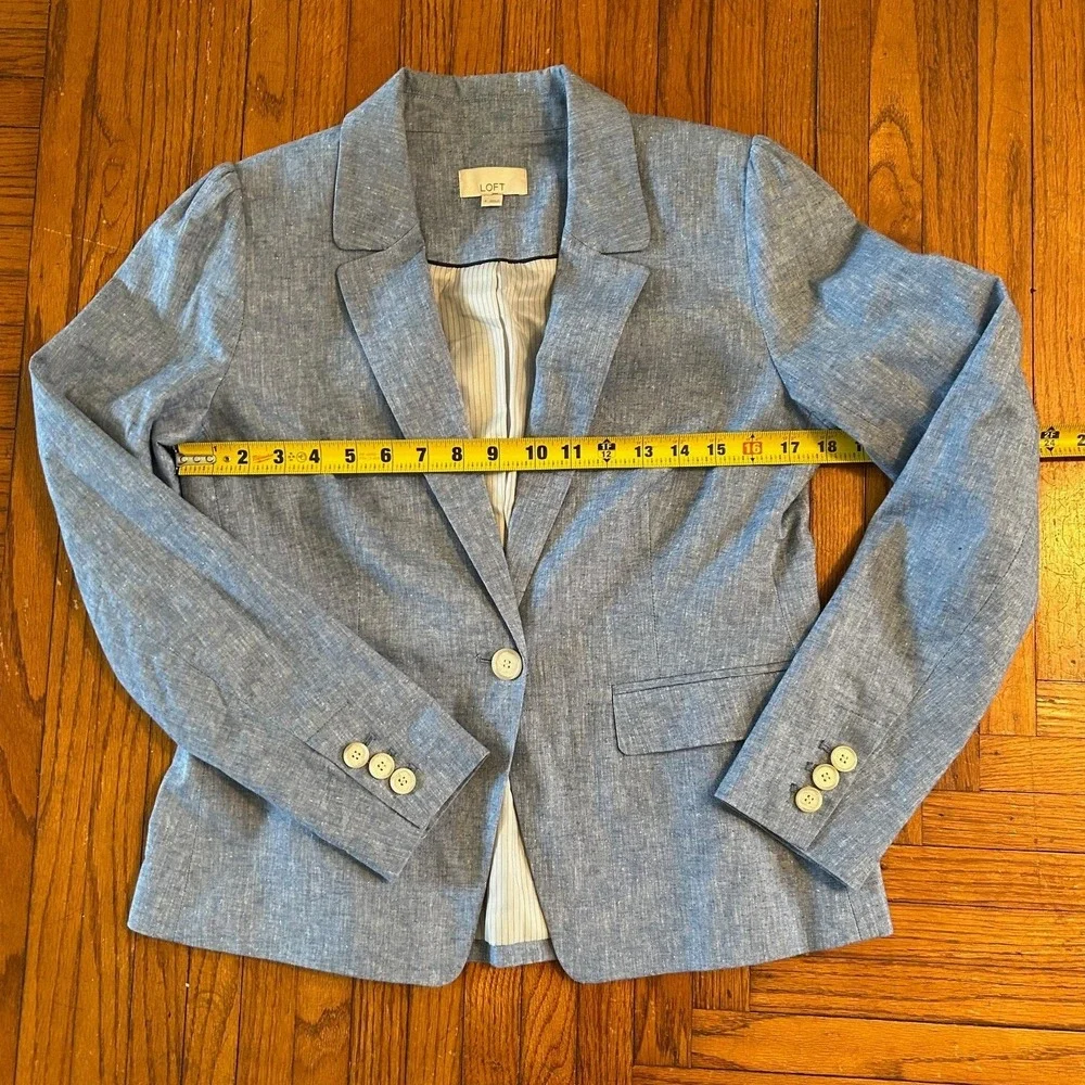 LOFT Blue Linen Blend Chambray Blazer Single Button Jacket Size 4 Preppy Classic - Picture 6 of 10